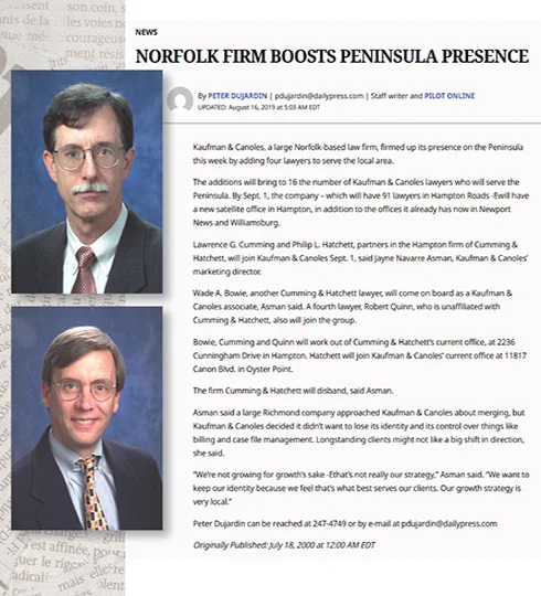 Press release and pictures of Lawrence G. Cumming and Philip L. Hatchett from 2000