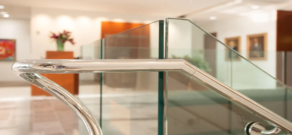 Railing and glass walls on a staircase