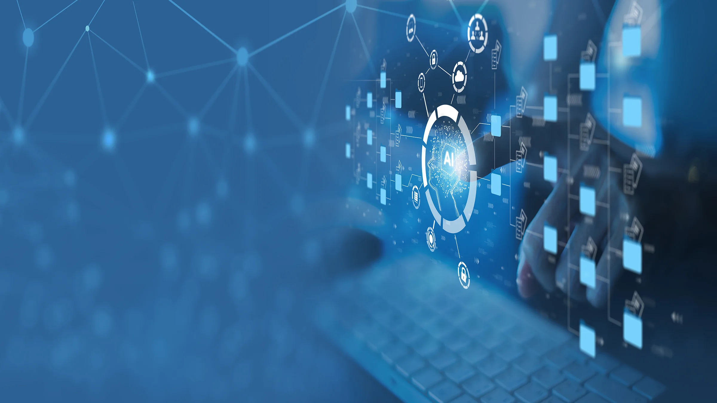 Businesswoman Using Ai artificial intelligence on laptop to document management concept