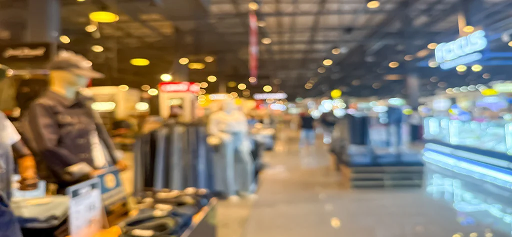 Blurry pixelated shop with neon lights