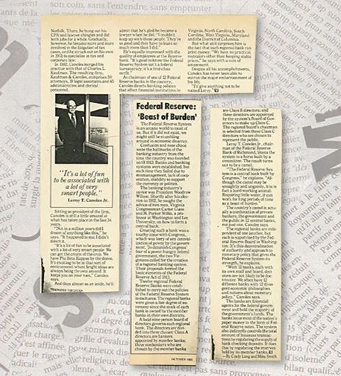 Newspaper clipping from Canoles' death in 2009