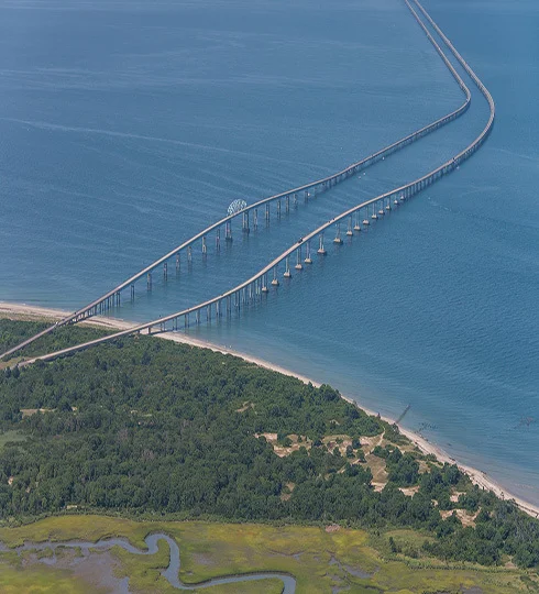 Long bridge across water