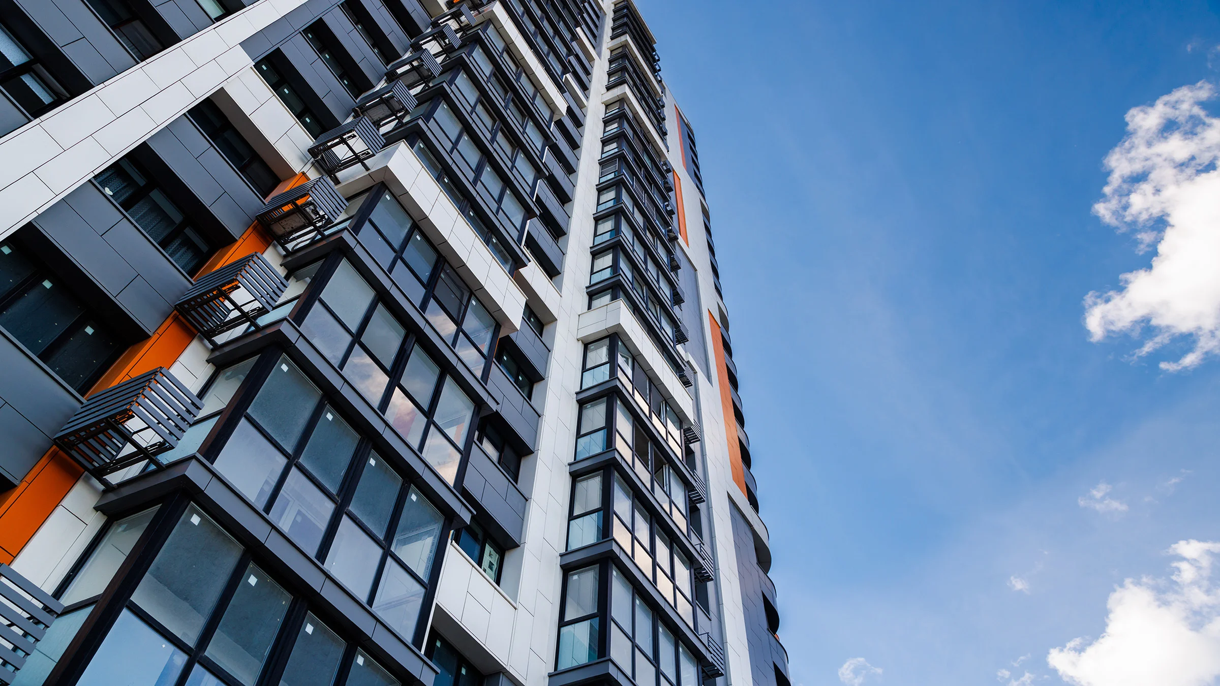 Outside of apartment building showing balconies