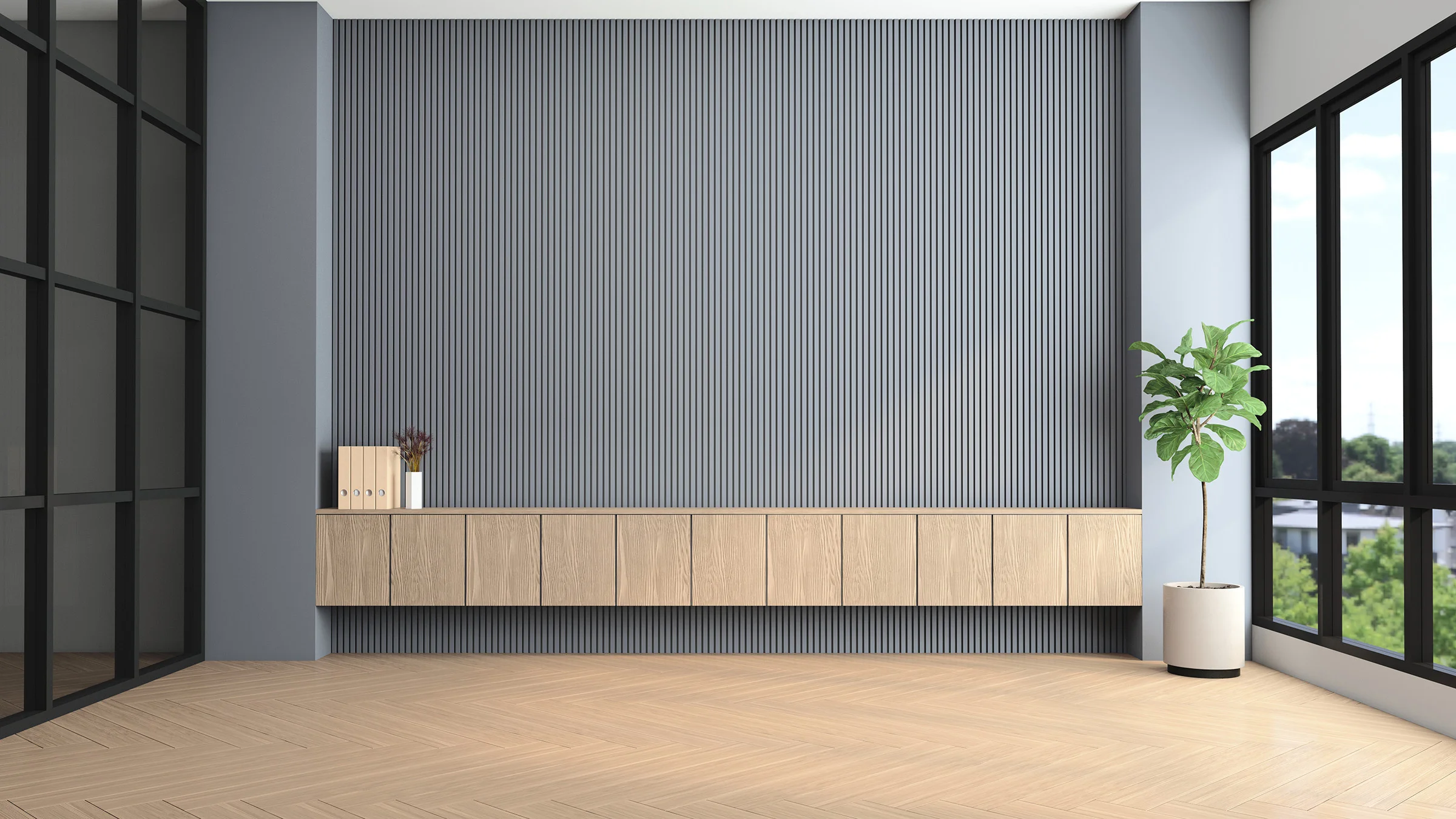 Empty office with blue wall