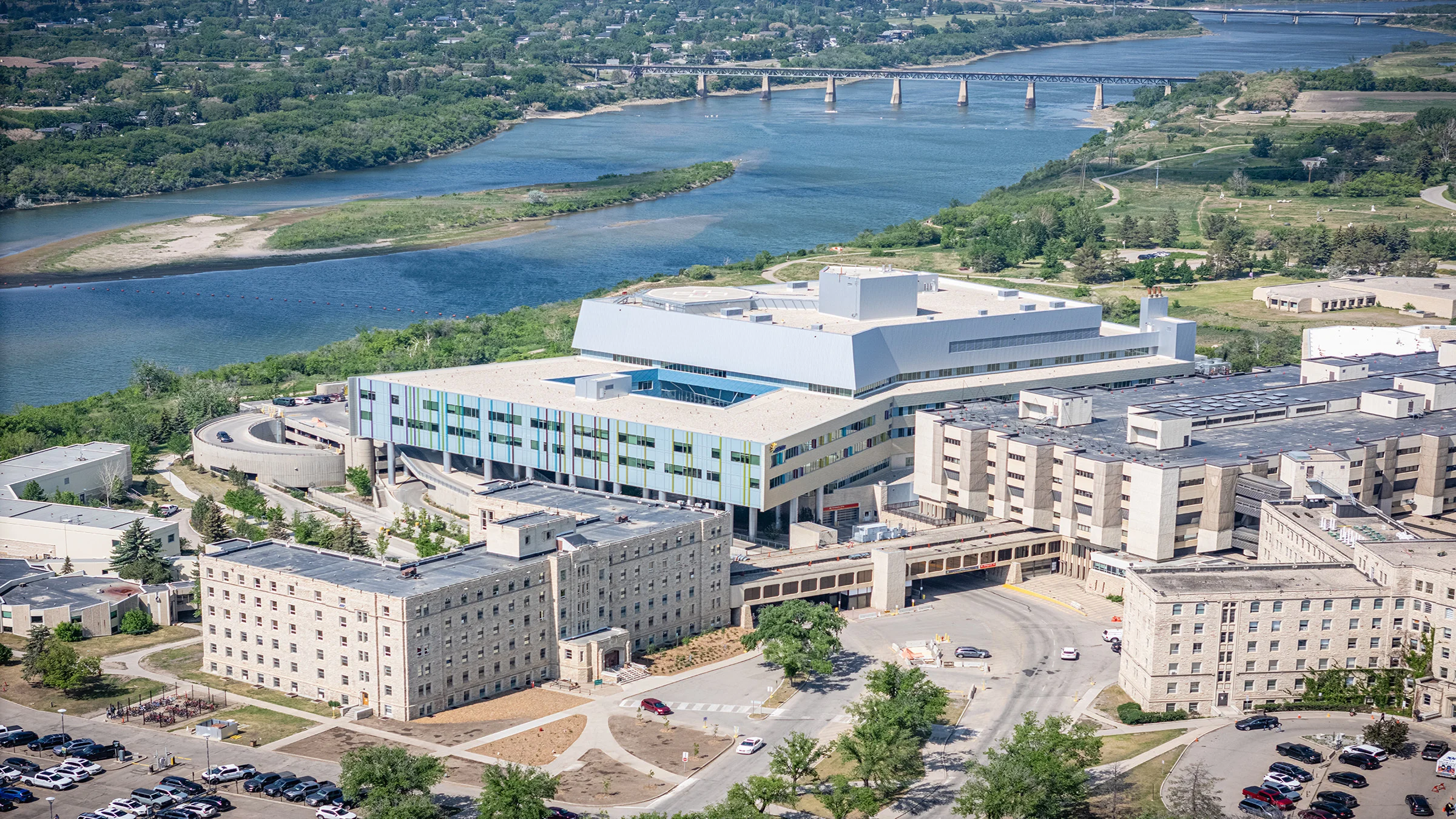 Aerial photo of large hospital complex