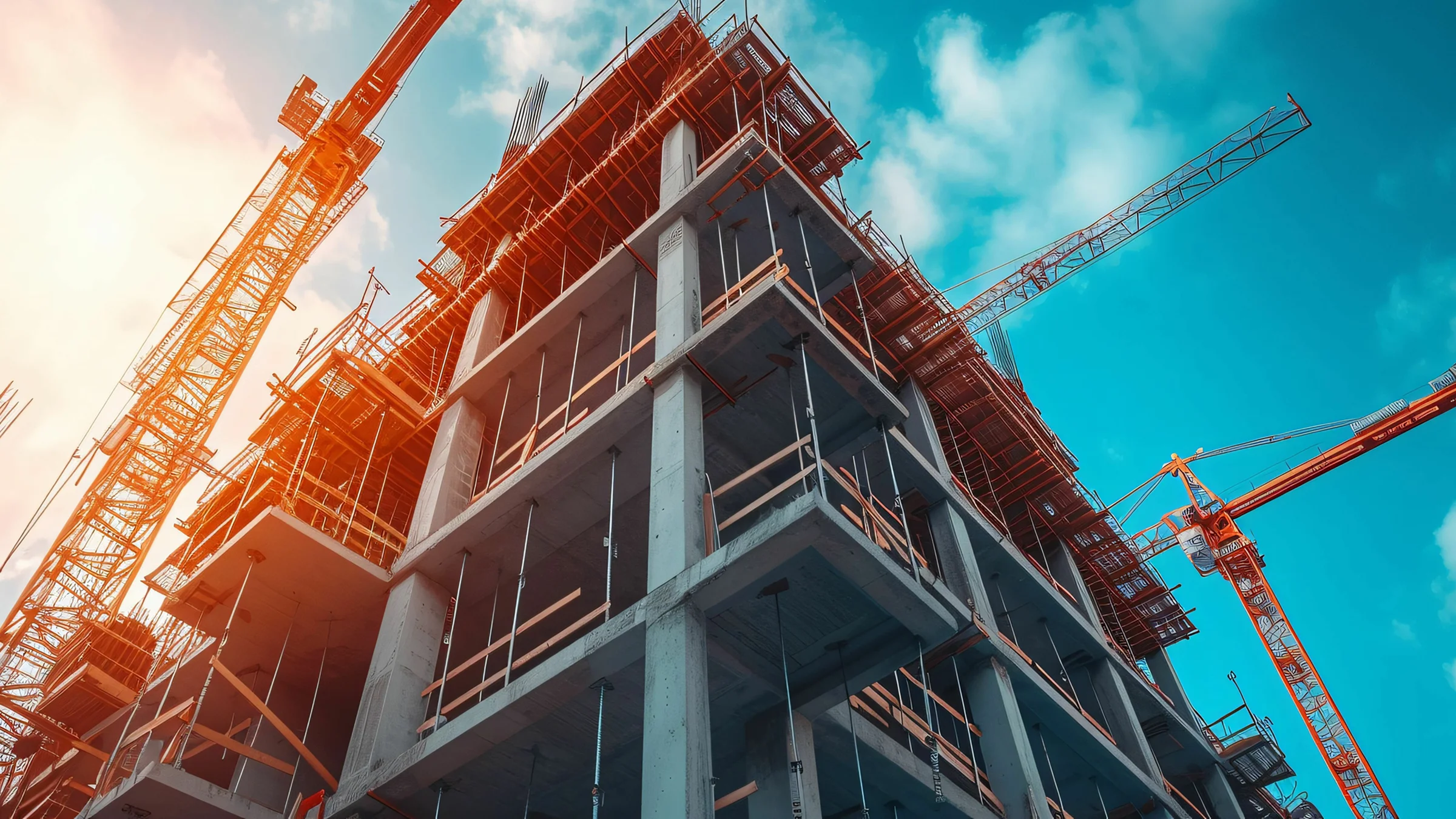steel beams on construction site with crane