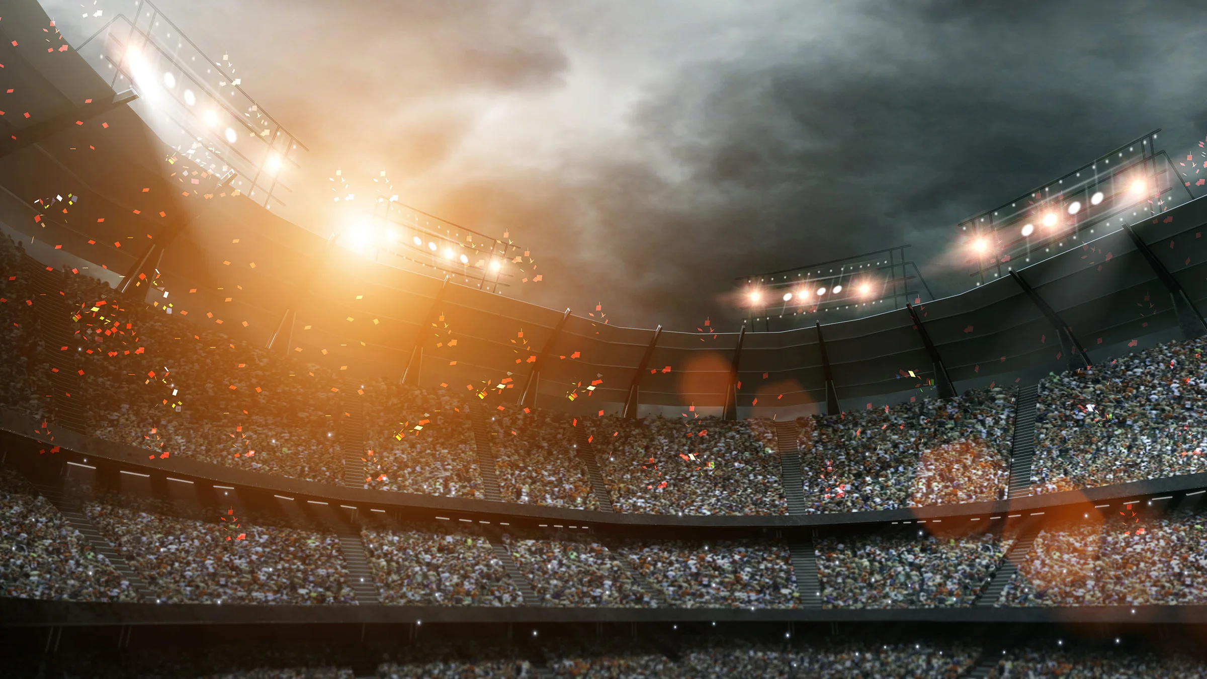 Full stadium at sunset