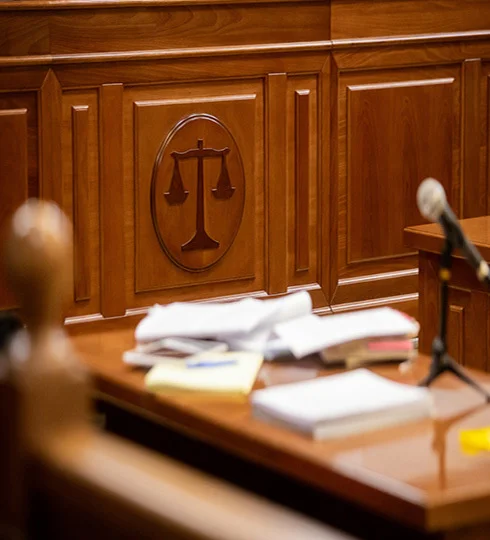 Empty courtroom showing a mmicrophone