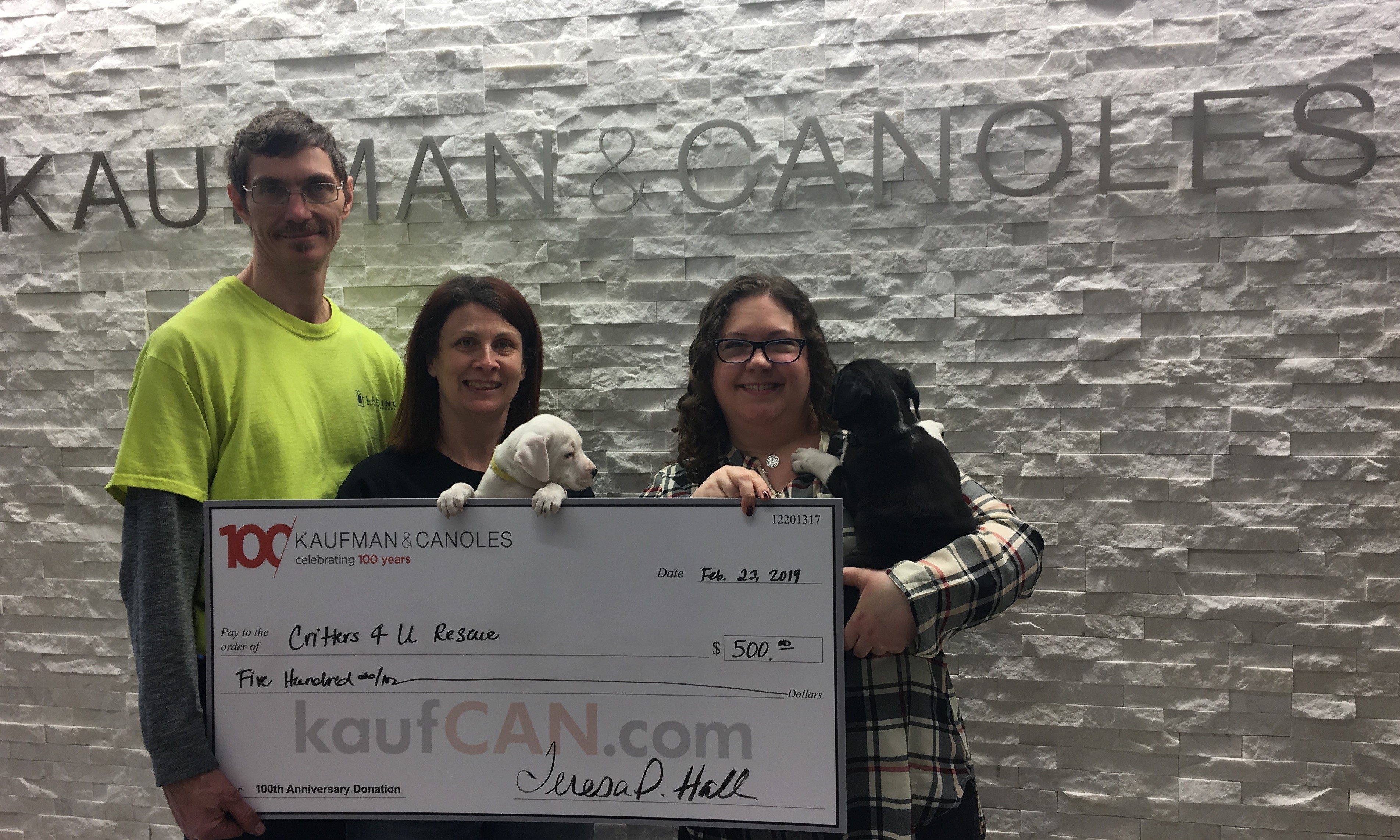 Kaufman & Canoles donates to Critters 4 U Rescue, Inc.