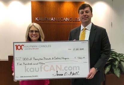 Kaufman & Canoles donates to USO of Hampton Roads & Central Virginia