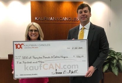 USO Kaufman & Canoles donates to USO of Hampton Roads & Central Virginia