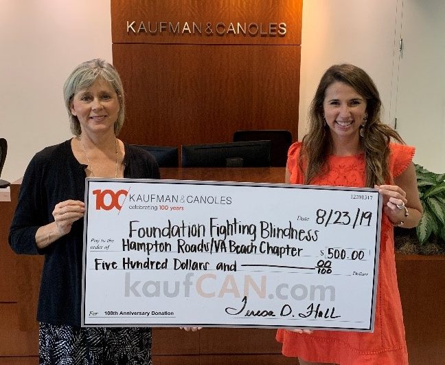 Kaufman & Canoles donates to the foundation Fighting Blindness in Hampton Roads/Virginia Beach