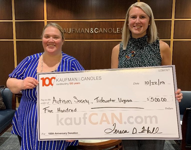 Kaufman & Canoles donates to the Autism Society of Tidewater, Virginia